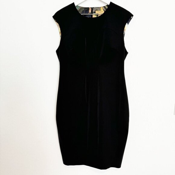 Ted Baker Cap Sleeve Rounded Neckline Sheath Dress Office Work Black Size 4 - Picture 1 of 8